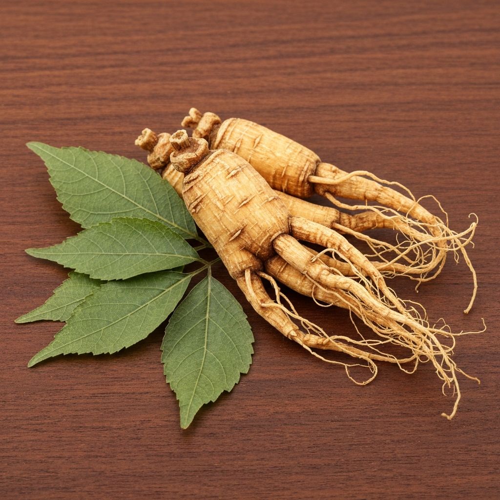Ginseng root and leaves
